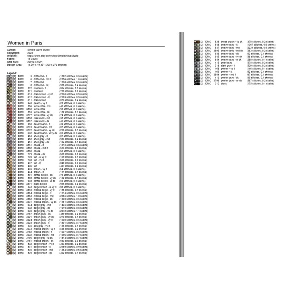 Women in the rain with umbrella in Paris Counted Cross Stitch Pattern Chart - Picture 4 of 4